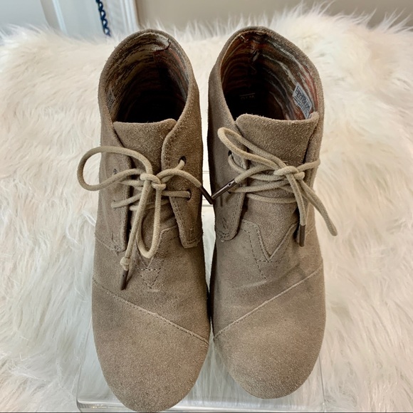 Toms Shoes - Tom’s Suede Wedge Lace Up Booties Neutral Color